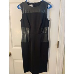 DONNA MORGAN DRESS BLACK W/FAUX LEATHER DETAILS SLEEVELESS SHEATH SZ 2