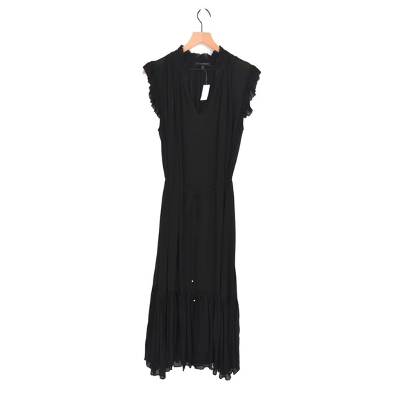 NEW Banana Republic Flounce Hem Midi Dress V-Neck Sleeveless in Black Women's M - Picture 3 of 12