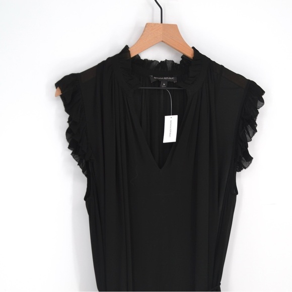 NEW Banana Republic Flounce Hem Midi Dress V-Neck Sleeveless in Black Women's M - Picture 5 of 12