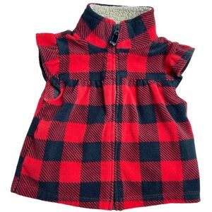 Carter’s  6 Months Red & Black Buffalo Plaid Vest w Sherpa Tan Lining