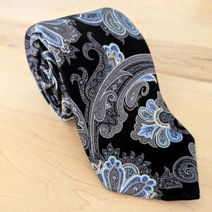 TED BAKER LONDON Black, Grey and blue  silk paisley tie