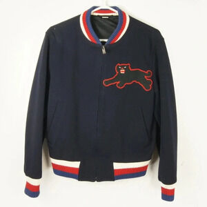 Gucci Navy Blue  Panther Embroidery Bomber Varsity Wool Jacket