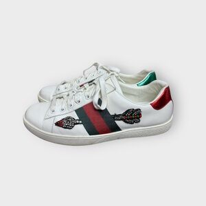 Gucci Leather Ace White Embroidered Sequin Arrow Trainer Sneakers