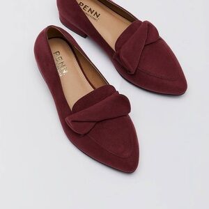 Penningtons Women Burgundy Pointed Faux Suede Loafer Slip–on, Size 9.5WW