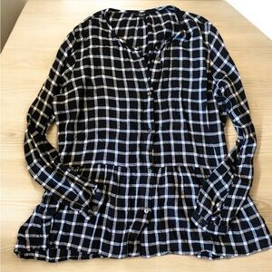 Rails Celeste long sleeve onyx white check blouse