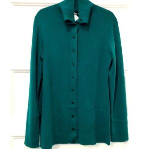 Thakoon Button Up Turtleneck Sweater Large Green Merino Wool Rent The Runway