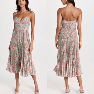 NWT AMUR Beckett Midi Pleated Dress in Miami Sky Botanical Rainforest size 0