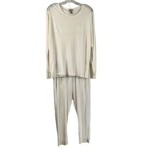 L.L Bean Silk Long Johns Vintage 00s Cream Base Layer Set Large