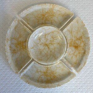 MCM Orange Drizzle Milk Glass 5 piece Serving Dish Dip Bowl Tray Hazel Atlas