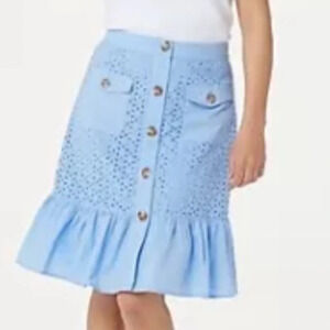 Isaac Mizrahi Live! Button Front Flounce Skirt Cornflower Blue Size 22W NWT