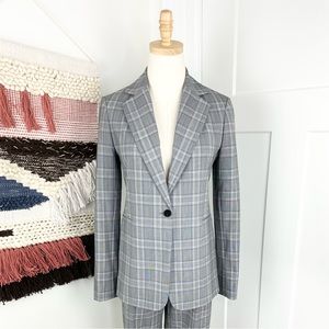 Theory Brixmill Windowpane Check Wool-Blend Blazer Suit Jacket Grey Size 2 NWT