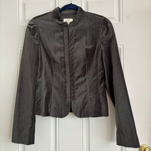 Ann Taylor Loft Grey/Metallic Striped Mock Neck Velvet Blazer, Size 6