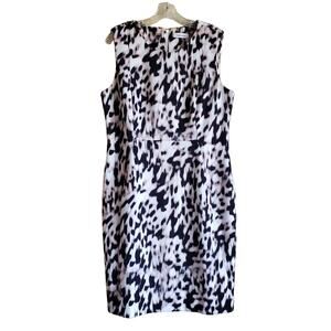 CALVIN KLEIN Women’s L Dress Black White Animal Print Sleeveless Lined Bust 38"