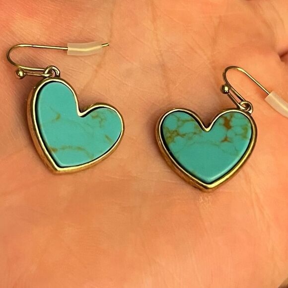 Vintage Bohemian Style fake Turquoise Heart Shaped Earrings - Picture 8 of 12