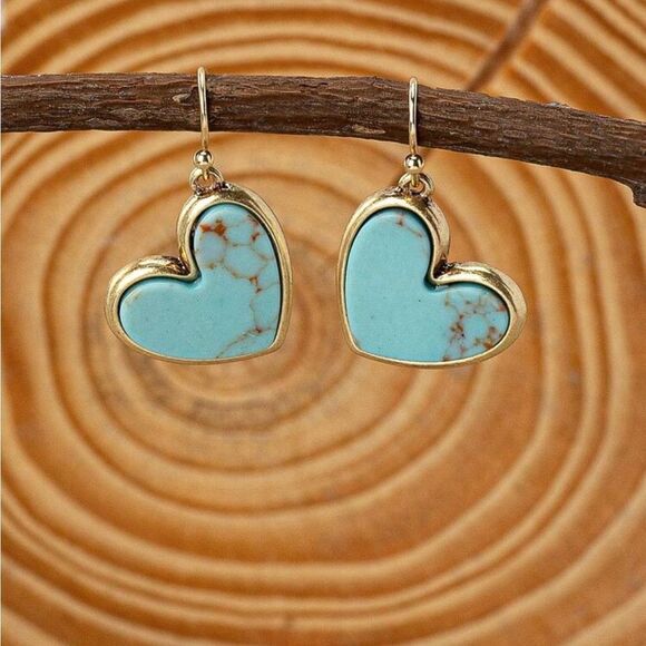 Vintage Bohemian Style fake Turquoise Heart Shaped Earrings - Picture 3 of 12