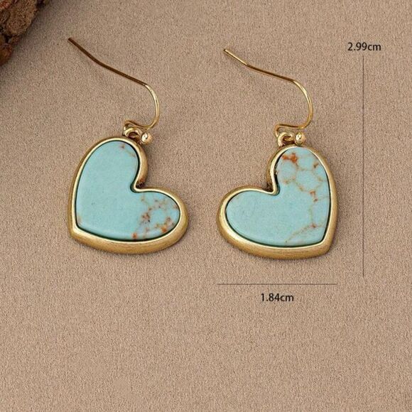 Vintage Bohemian Style fake Turquoise Heart Shaped Earrings - Picture 6 of 12