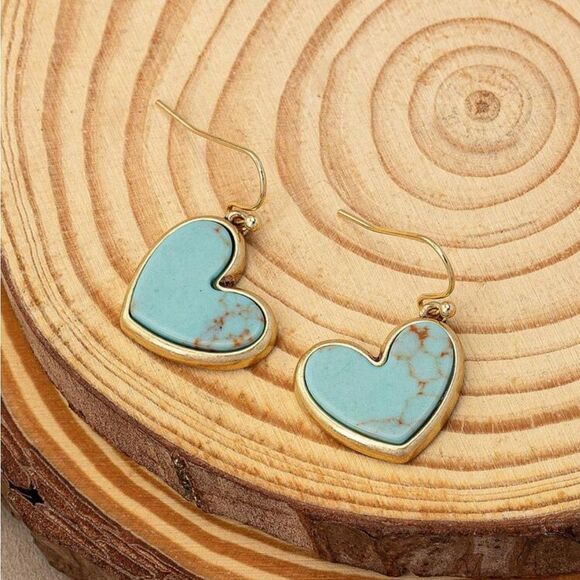 Vintage Bohemian Style fake Turquoise Heart Shaped Earrings - Picture 4 of 12