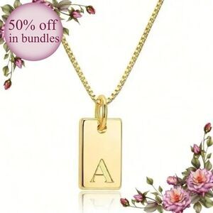 Gold-color Rectangular Tag letter “A” Engraving Pendant Necklace