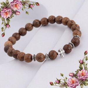 Christian Cross Natural Wooden Beaded Bracelet fall vibes autumn colors harvest