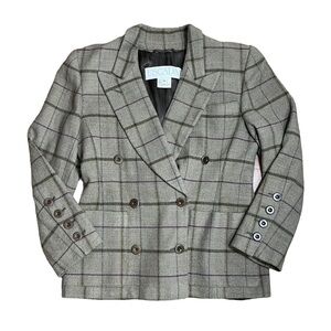 ESCADA Wool Double Breasted Plaid Blazer Jacket Women Size 38 (Medium)