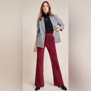 Anthropologie Carson Suede Leather Bootcut Pants in Maroon