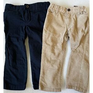 CROWN & IVY 2 Pairs Boys Adjustable Waist Blue Pants And Cordaroy Pants Size 2T‎