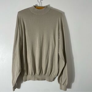 Pronto Uomo Silk Blend Beige Mock Neck with Cinched Waist/Hem Sweater Size L