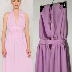 Lioness NWT Positano lavender purple halter maxi dress size L