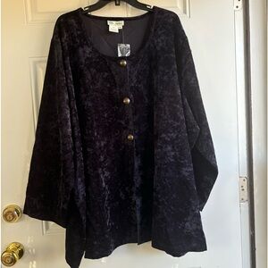 NWOT Ulla Popken Navy Blue Crushed Velvet Tunic Top/Jacket, Size 28/30