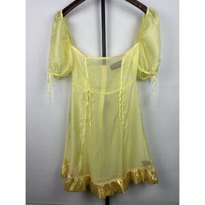 Serpenti Yellow Lulu Sheer Mesh Satin Puff Sleeve Fairy Babydoll Dress Size M