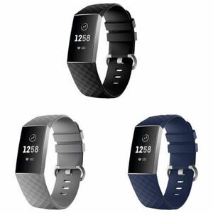 StrapsCo Silicone Strap for Fitbit Charge 4 & 3 - Black/Blue/Grey - 3 Pa…