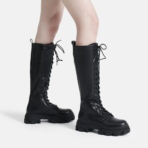 DREAM PAIRS Knee High Boots Combat Boots Chunky Platform Lace Up Lug Sole Boots