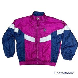 Wilson Windbreaker Womens Large Track Jacket Pink Colorblock Full Zip Vintage