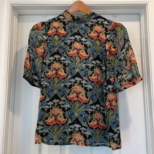 Black Floral Blouse with Gold Detail from Meadow Rue by Anthropologie Size 0