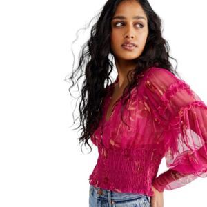 Free People Time For Shine Smocked Mesh Top