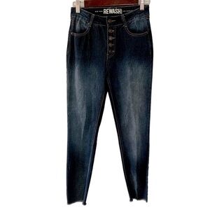 Rewash Streetwear Retro Y2K Button Fly Dark Wash Faded Raw Hem Jeans Size 3