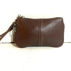 Coach brown  pebbled leather wristlet bag