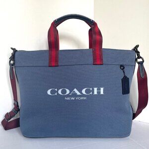 Coach Tote Bag 38 Shoulder Bag Blue Canvas Leather CJ486 Medium Zip Crossbody