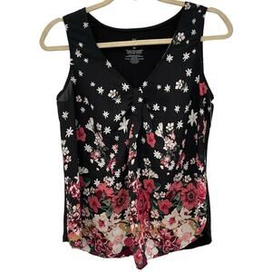 NWT New York & Company Pink and Black Floral Sleeveless Blouse Size Small