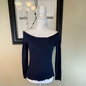 Chelsea & Violet Off The Shoulder Lettuce Trim Long Sleeve Top