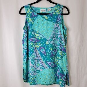 Vtg Diane Von Furstenberg‎ Top Small Turquoise Blue Paisley Sleeveless Viscose