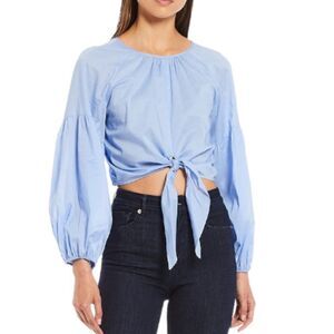 Gianni Bini Serena Round Neck Long Balloon Sleeve Tie Front Blouse