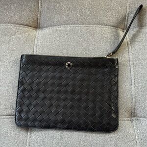 AUTHENTIC Bottega Veneta Small Black Woven Pouch