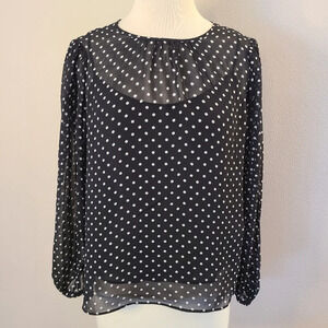 J Crew Puff Sleeve Polka Dot Lightweight Chiffon Top