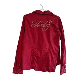 Harley Davidson back blinged out red zip up blouse biker