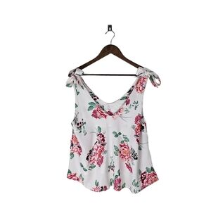 MINKPINK White Floral Shoulder Tie Flowy Tank Blouse Sz M