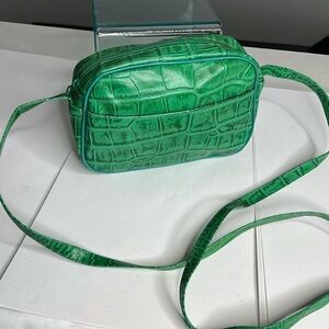 Green Croc Embossed Leather Made in Italy Shoulder Crossbody Bag