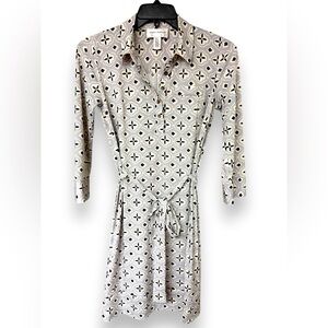 Donna Morgan Gray & White Geometric Shirt Dress Size 4 EUC