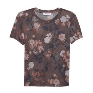 Aritzia Babaton Preview Baby Tee Mesh Dark Floral Roses Brown Pink XXS NWOT