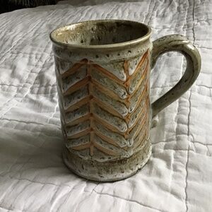 VINTAGE LARGE CAPACITY EARTH TONES HERRINGBONE DRIP GLAZE POTTERY MUG